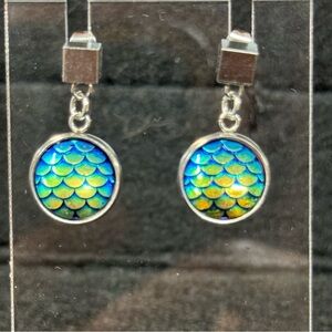 Blue and Green Mermaid Scale Cabochon Earrings